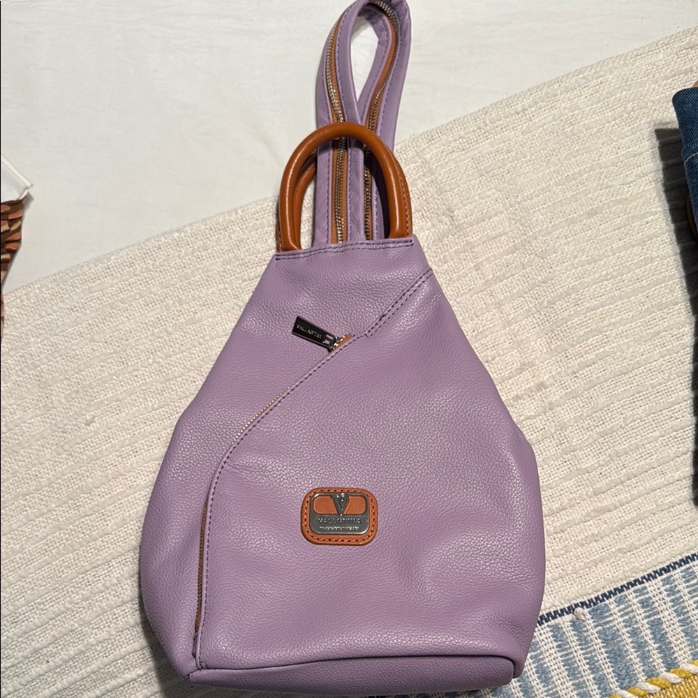 Valentina Leather Purple and Brown Shoulder Bag with Leather Accents